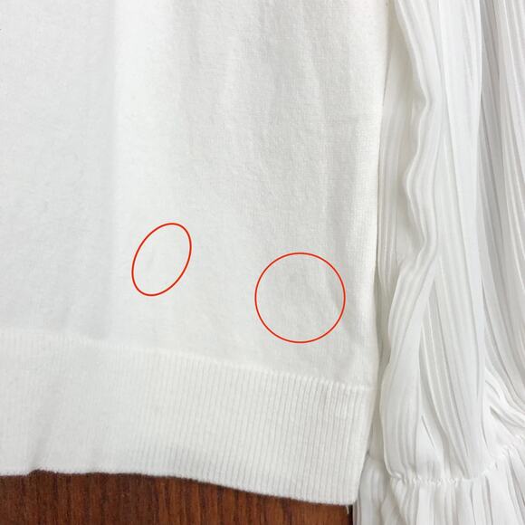 Cece Womens Long Sleeve Sweater Large White Ruffled Sheer Pleated Mock Neck - Picture 10 of 14